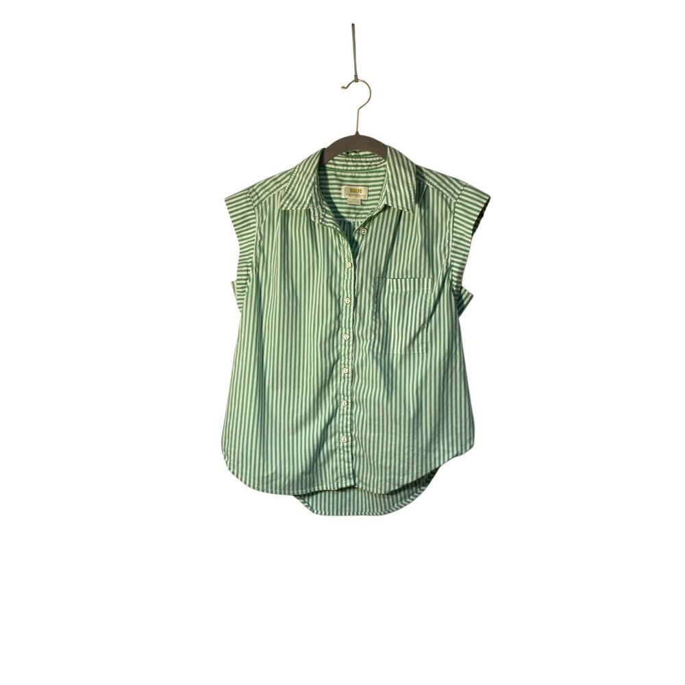 Anthropology Maeve green & white sleeveless button down blouse XS - Picture 2 of 4